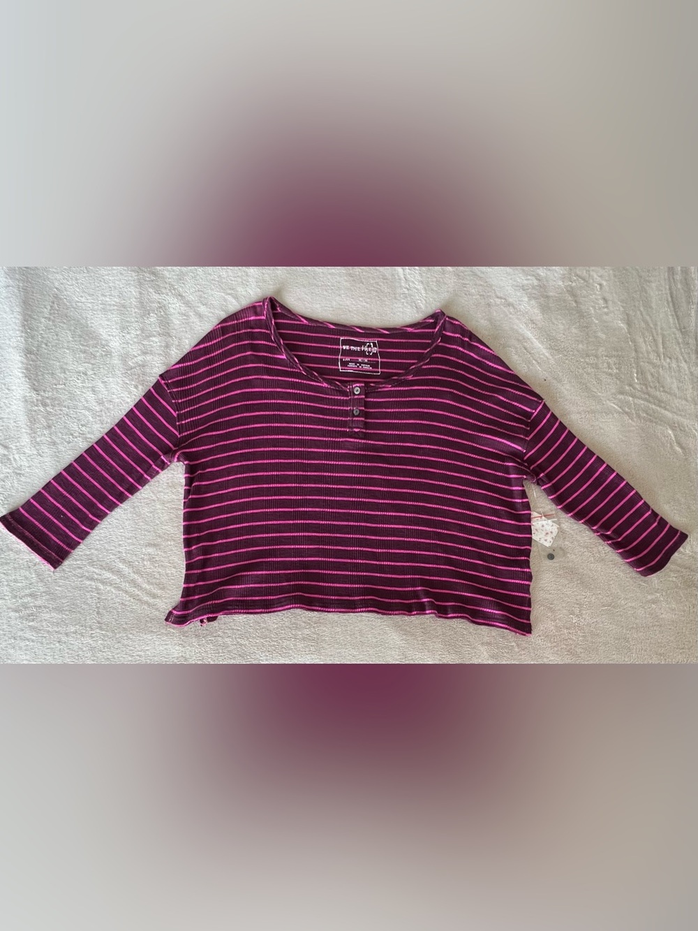 NWT We The Free Ribbed Henley Top in Plum & Pink Stripe